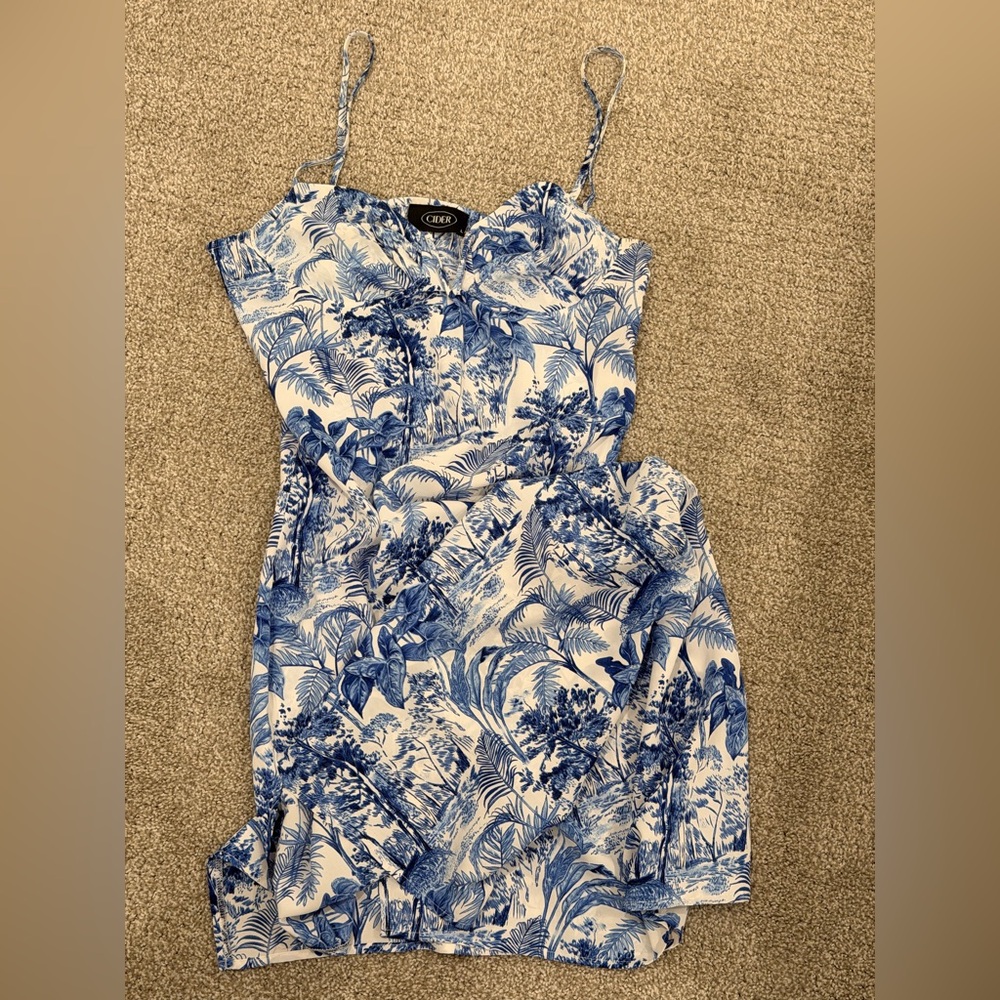 Cider Blue and White Tropical Slip Dress - Picture 2 of 8